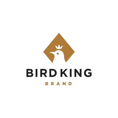 bird head silhouette logo with crown on golden diamond shape icon Vector Illustration, minimal pigeon king or queen modern logo design