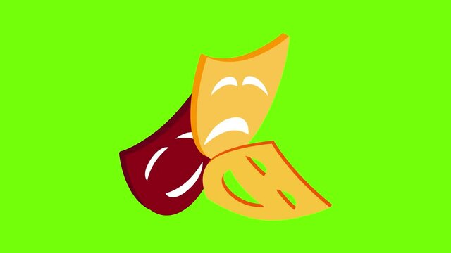 Theatre mask icon animation cartoon best object on green screen background