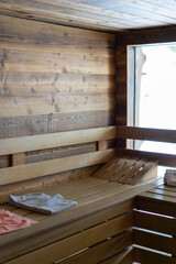 Sauna in a wooden cottage.