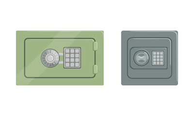 Gray Security Metal Safes Set, Steel Closed Armored Boxes Vector Illustration