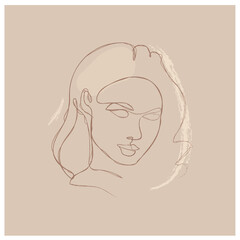Elegant minimalist portrait continuous silhouette chalk art. Contemporary portrait. Pretty face. Flirts. Aesthetic contour. Avant garde style illustration. Trendy vector silhouette