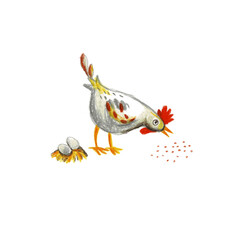 Chicken and egg, cute character on a white background. Illustrations.