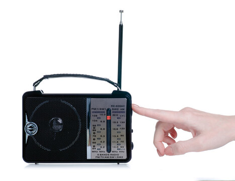 Powered Radio In Hand On White Background Isolation