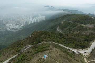 Beautiful misty morning landscape at Kowloon Peak, Hong Kong