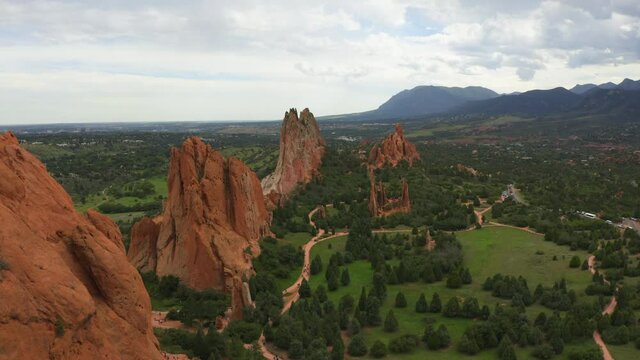 garden of the gods drone view in colorado springs on a summer day