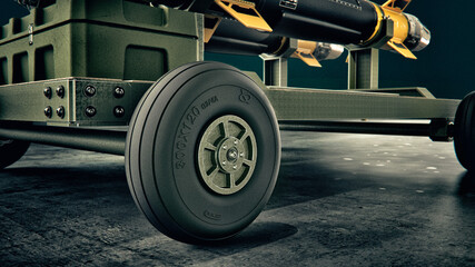 3D render of an air-to-air missile on an aviation cart