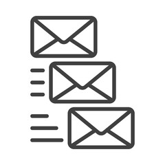 Icon of three flying mail envelopes. A simple image of fast mail delivery. Isolated vector on pure white background.