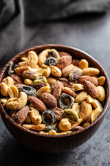 Mix of salted nuts in bowl