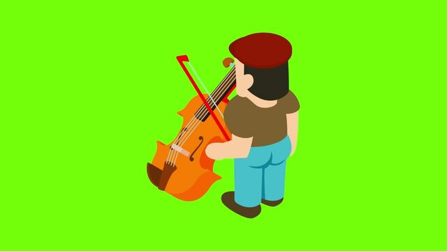 Violinist icon animation cartoon best object on green screen background
