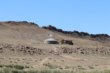 Beautiful landscape of Mongolia. Untouched nature in summer with grass and flowers. Mongolia, yurt, nomads, pastures.