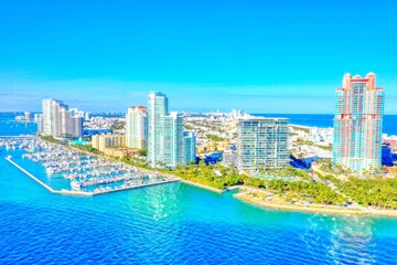 Fototapeta premium Miami Beach South Pointe condo buildings aerial 