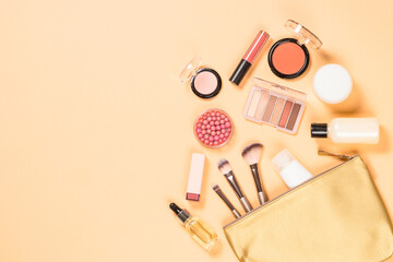 Professional make up products flat lay.