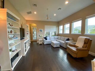 A modern nicely decorated cozy living room