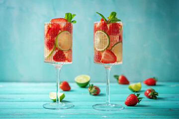 Strawberry lime fresh cocktail in a glass