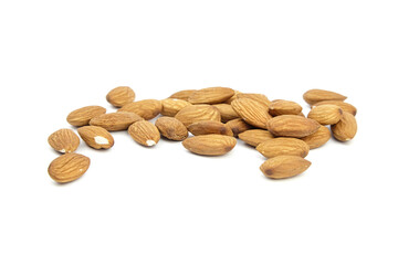 Almond nuts isolated on white background. Heap of almonds