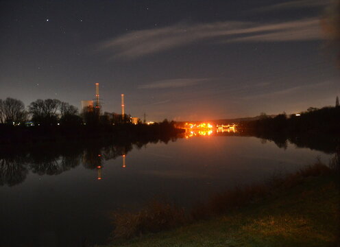 Schleuse bei Nacht, Nachtarbeit, Industrie, Saar, 