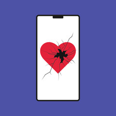 A phone with a broken screen and a heart.