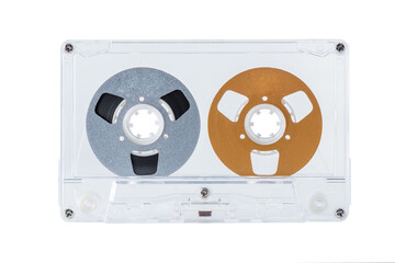 Transparent retro audio cassette. Isolated.