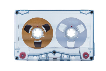 Transparent retro audio cassette. Isolated.