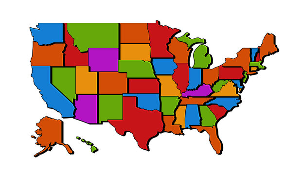USA map with states. Vector Blank map of USA, United States of America, in colors of rainbow spectrum