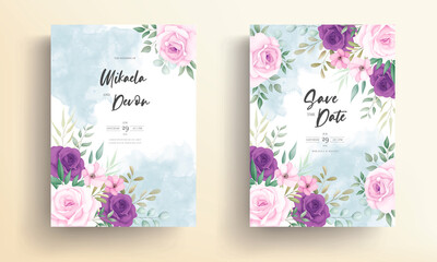 Elegant wedding invitation card with beautiful floral decorations