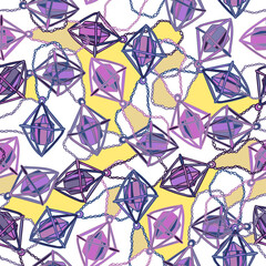 Vector colorful seamless pattern of lined alumet jewelery pendant in purple tones