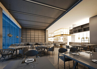 3d render of restaurant cafe interior