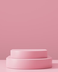 Modern minimal pedestal for product showcase. Stand product mockup. Pink background. 3d render illustration