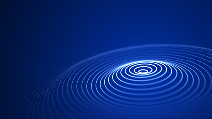 Abstract circle blue wave with moving dots. Flow of particles. Cyber technology illustration. 3d rendering