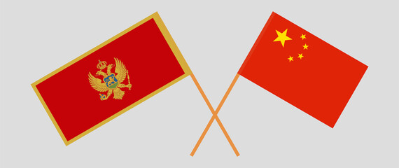 Crossed flags of Montenegro and China. Official colors. Correct proportion