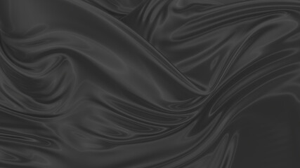 Beautiful flowing fabric of black wavy silk or satin. 3d rendering image.