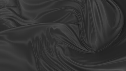 Beautiful flowing fabric of black wavy silk or satin. 3d rendering image.