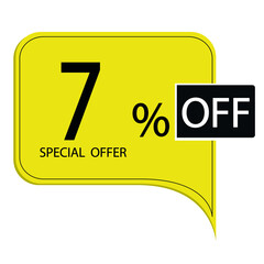 7% sale, discount, special offer, percent, buy, seller, sellers, promotional, yellow, black friday, vector, illustrations, promo, shop, shape, off, special offer