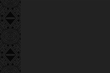 Geometric volumetric convex black background. Ethnic African, Mexican, Indian motives. Handmade style. 3D embossed national colorful pattern for presentations. Vertical insert.