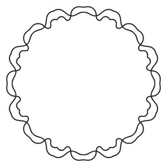 Abstract doodle curly thin line round frame isolated on white background. Mandala border. 