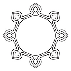 Abstract doodle curly thin line round frame isolated on white background. Mandala border. 