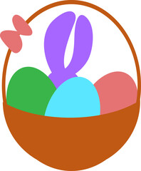 easter basket with eggs and bunny flat