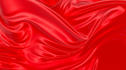 Beautiful flowing fabric of red wavy silk or satin. 3d rendering image.