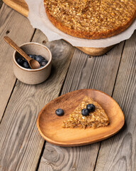 Oatmeal pie on wooden table