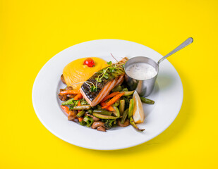 Food, burgers, salats, new and yellow