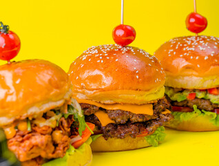 Food, burgers, salats, new and yellow