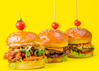 Food, burgers, salats, new and yellow