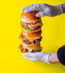 Food, burgers, salats, new and yellow