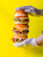 Food, burgers, salats, new and yellow