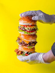 Food, burgers, salats, new and yellow