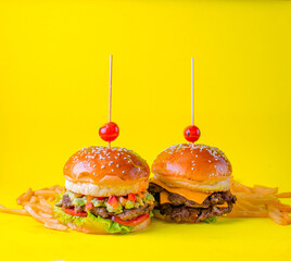 Food, burgers, salats, new and yellow