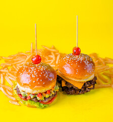 Food, burgers, salats, new and yellow