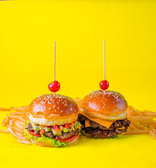 Food, burgers, salats, new and yellow