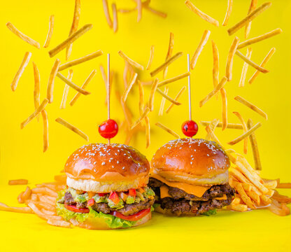 Food, burgers, salats, new and yellow