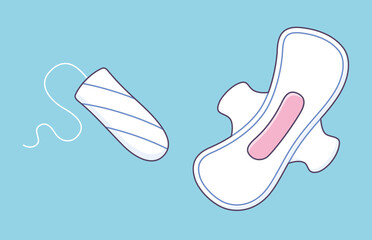 Feminine hygienic cotton tampon and sanitary pad napkin isolated